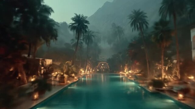 Tropical pool at night