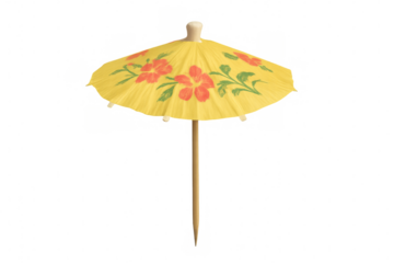 Yellow cocktail umbrella with hibiscus flowers transparent background