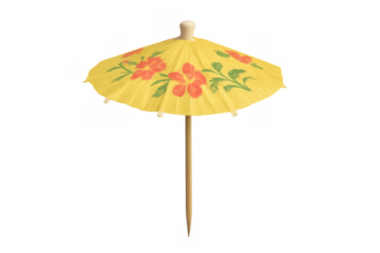 Yellow cocktail umbrella with hibiscus flowers transparent background - Powered by Adobe
