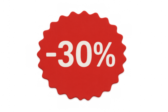 Red thirty percent off discount sticker banner