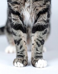 Tabby cat paws close up