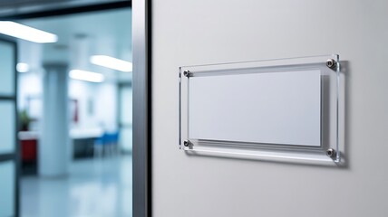 Clear acrylic sign on white wall plate transparent
