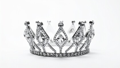 Silver crown with symmetrical pointed arches and embedded clear and black gemstones