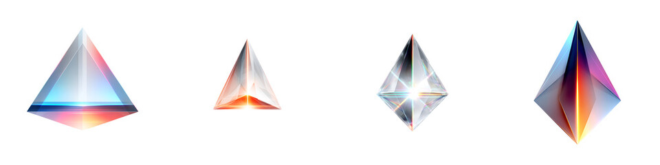 Abstract Crystal Pyramid Set. 3D Rendered Geometric Shape, Isolated.