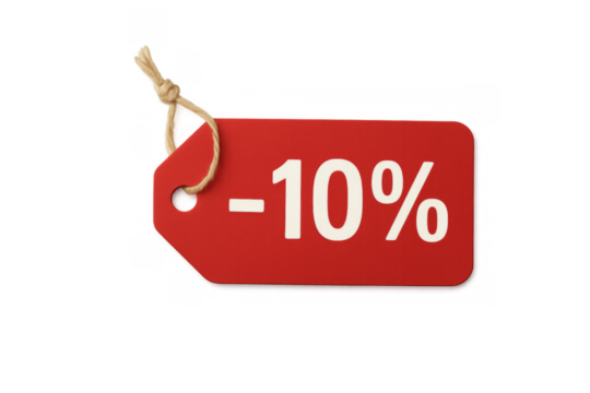 Red price tag showing ten percent discount