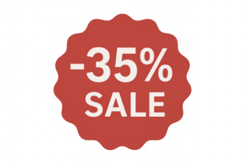 Red sale sticker showing 35 percent discount offer