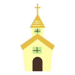 Yellow church building with cross illustration