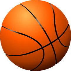 A minimalistic sports illustration featuring a basketball in 3D style.