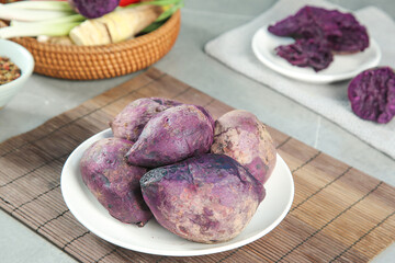 Deep Purple Sandy Sweet Potatoes Growing Minisweet Varieties on Kitchen Counter Bottom View
