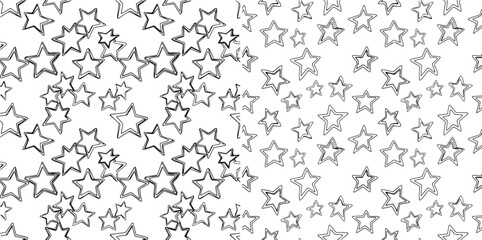 Seamless Pattern of Hand-Drawn Outline Stars on a White Background