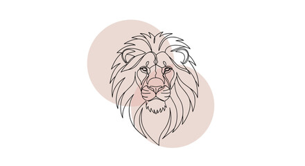  Majestic lion head with elegant minimalist artistic lines and soft blush watercolor accents.