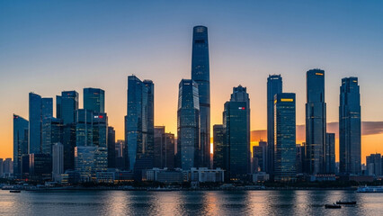 Fototapeta premium chicago skyline at sunset