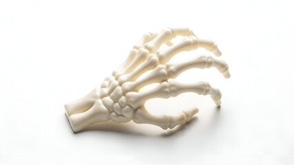 Naklejka premium Creepy white chocolate skeleton hand model, a detailed and spooky representation for Halloween or medical themes