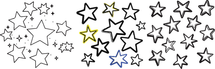Collection of Hand-Drawn Outlined Stars in Doodle Style