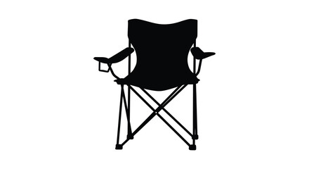 A black folding camping chair design rendered as a striking silhouette