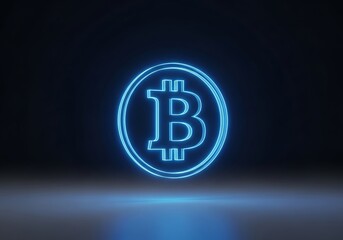 Obraz premium Glowing neon bitcoin symbol digital currency financial technology futuristic concept