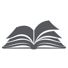 Gray Monochrome Flat Vector Icon Depicting an Open Book
