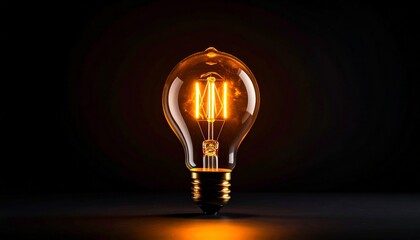 Illuminated lightbulb on black backdrop