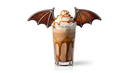 Dark Caramel Milkshake with Candy Bat Wings on White