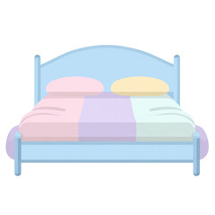 Serene Pastel Bed with Blue Wooden Frame and Soft Bedding Icon
