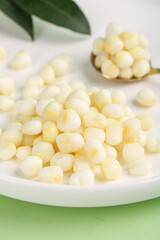 Fresh White Corn Kernels on Plate Ready for Cooking and Healthy Breakfast Meals
