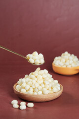 Fresh White Corn Kernels in Wooden Bowls - Healthy Breakfast Food Ingredient