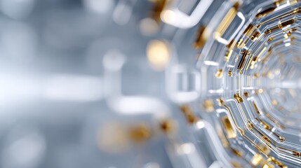 Obraz premium Futuristic Abstract Tunnel with Metallic Hexagonal Structure and Golden Elements
