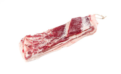 Raw Pancetta Pork Belly Slab Thick Cut Marbled Meat Skinned White Background