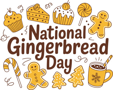 Festive celebration of National Gingerbread Day with sweet treats and hot chocolate. - Powered by Adobe