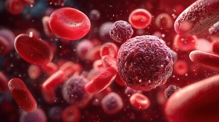 Bleeding Disorders Awareness Week. Microscopic scientific illustration of red blood cells and platelets showing clotting dysfunction in bleeding disorders