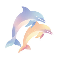 Obraz premium Two Playful Dolphins in Soft Pastel Gradient Vector Illustration