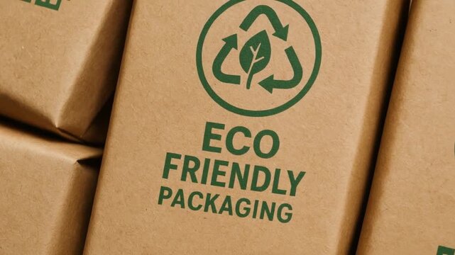 Strategic planning resources sustainability concept. Eco-friendly packaging with a recycling symbol and leaf design.