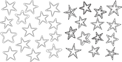 Whimsical Hand-Drawn Stars Outline and Sketchy Doodle Pattern