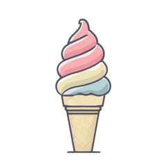 Colorful Swirled Pastel Ice Cream Cone Vector Graphic