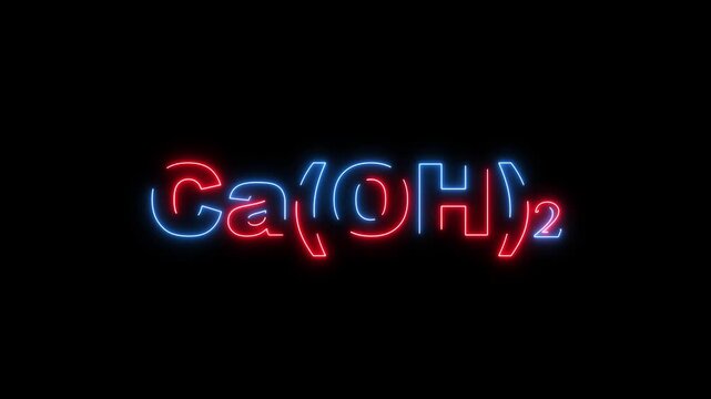 Neon Chemical Formula For Calcium Hydroxide Ca OH2 Against Black Background chemistry science
