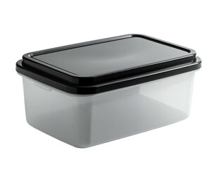A translucent rectangular plastic container with a dark, flat-fitting lid; ideal for food storage or organization