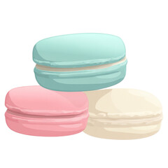 Stack of three colorful pastel macarons dessert on black
