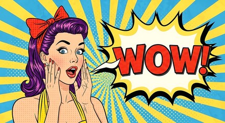 Astonished Woman with Wow Speech Bubble.