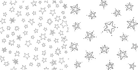 Whimsical Hand-Drawn Star Pattern with Sparkling Elements on a White Background