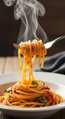 Delicious Hot Spaghetti Dish with Steam.