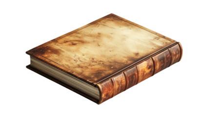 Aged leather-bound book, showing significant wear and discoloration on its cover and spine, suggesting antiquity