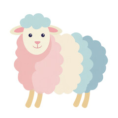 Cheerful Pastel Colored Flat Vector Icon of a Smiling Sheep