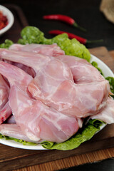 Raw Rabbit Meat Cuts with Vegetables for Sichuan Cuisine Cooking Preparation