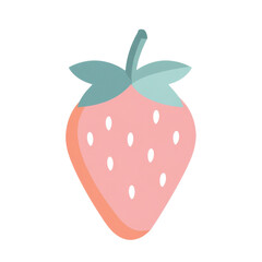 Flat Pastel Pink Strawberry Vector Icon with Minimalist Seeds