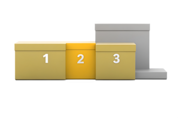 Horizontal Award Podium with Gold and Silver Boxes Numbered 123 winner first place isolated on a transparent background