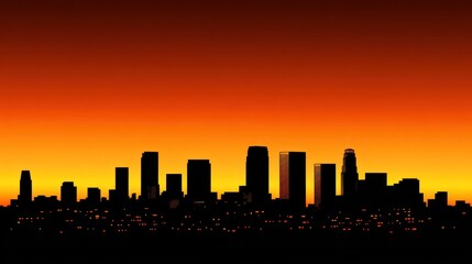 Naklejka premium Vibrant Cityscape Silhouette at Dusk, Urban Skyline Against a Fiery Sunset