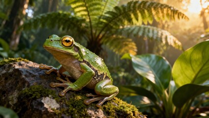 Serene Green Frog in Dense Tropical Understory