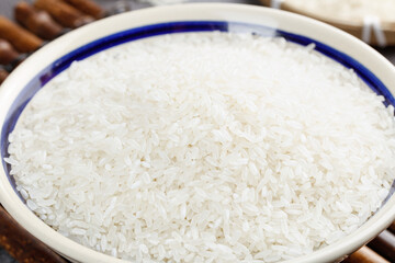 Premium White Rice Grains in Bowl - Fragrant Pearl Rice Variety for Asian Cuisine