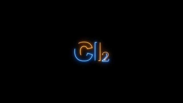 Neon sign of chemical formula Cl2 on black background chlorine chemistry