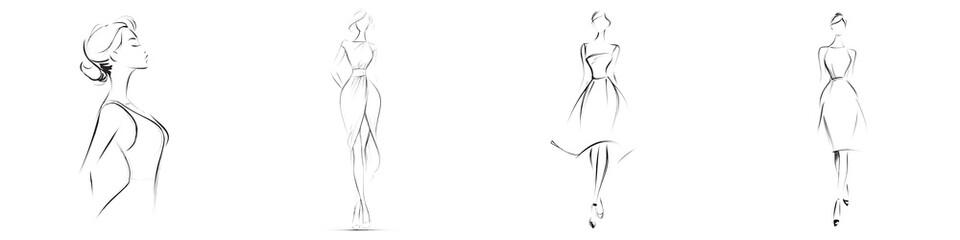 Obraz premium Fashion Sketches - Set of Elegant Woman's Dress Designs